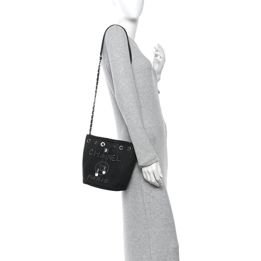 Canvas Deauville Drawstring Bucket Bag Black