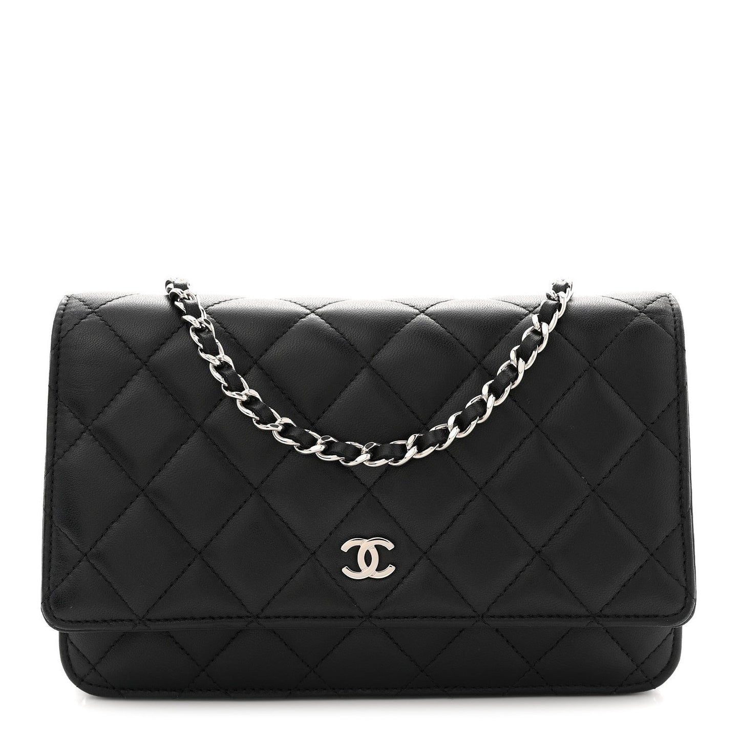 Lambskin Quilted Wallet On Chain WOC Black