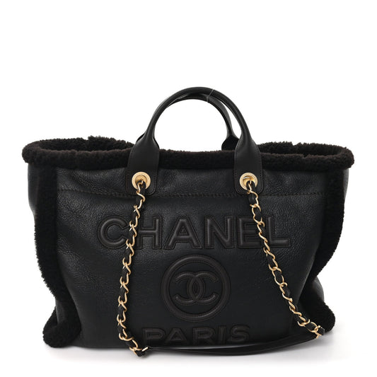 Lambskin Shearling Medium Deauville Tote Dark Brown