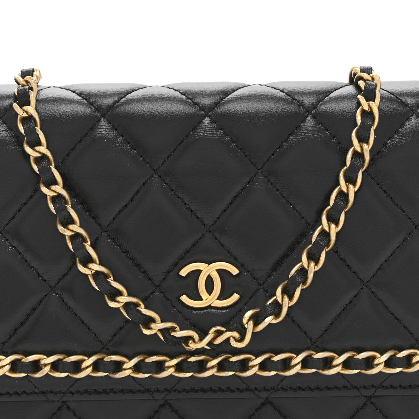 Lambskin Quilted Chain Around Wallet On Chain WOC Black
