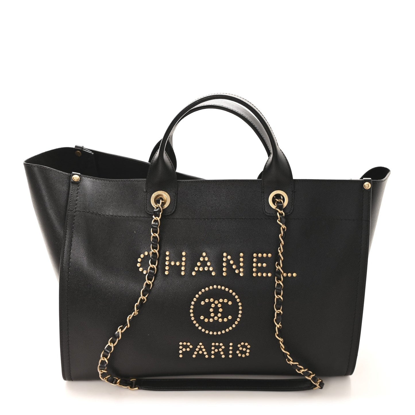 Caviar Medium Studded Deauville Tote Black