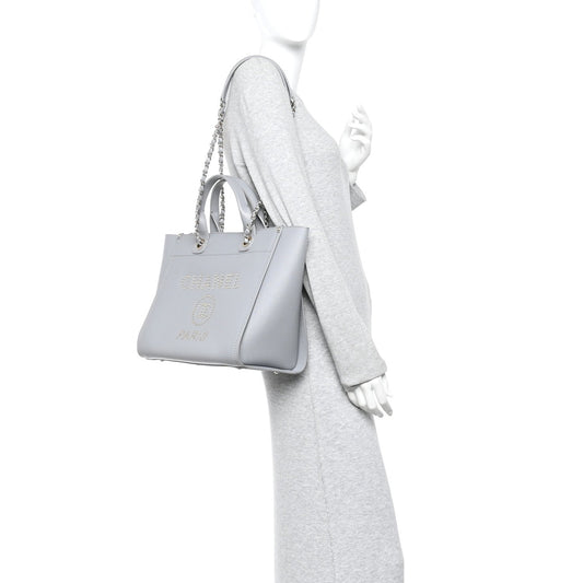 Caviar Studded Medium Deauville Tote Grey