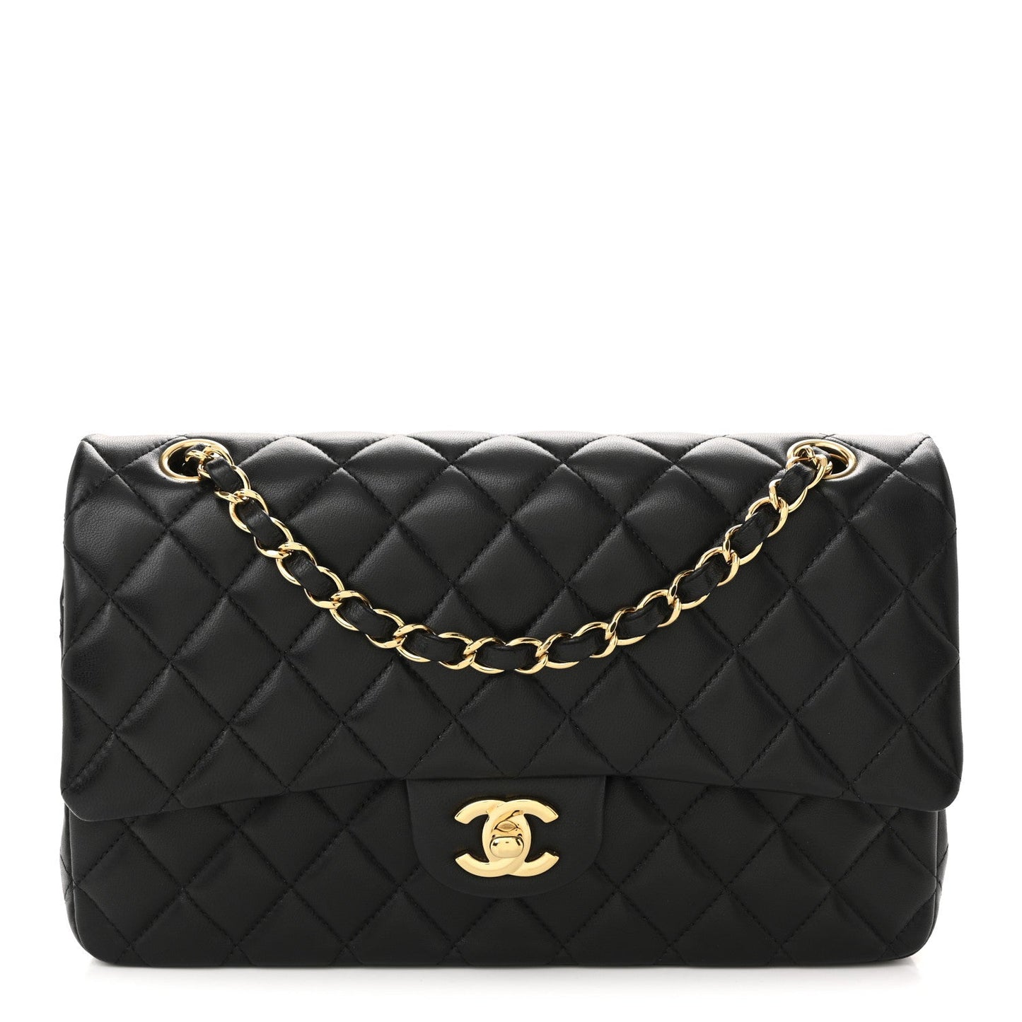 Lambskin Quilted Medium Double Flap Black