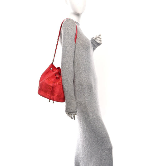 Mixed Fibers Striped Deauville Drawstring Bag Red