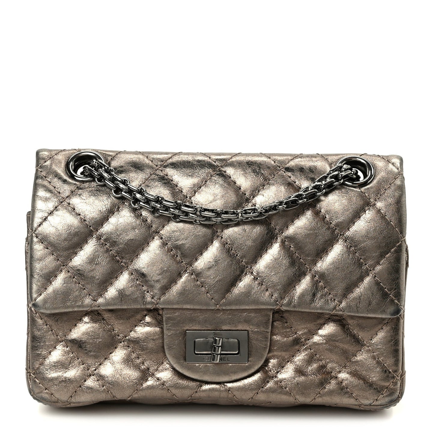 Aged Calfskin Quilted 2.55 Reissue Mini Flap Dark Silver