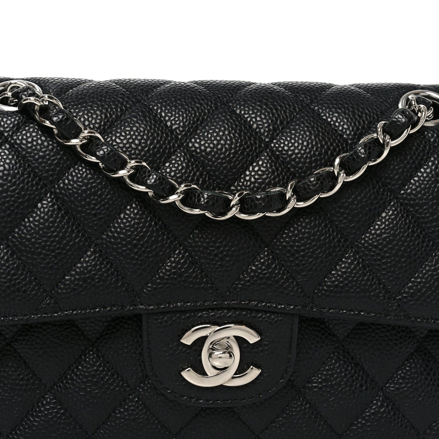 Caviar Quilted Medium Double Flap Black