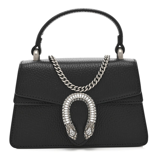 Dollar Calfskin Crystal Mini Dionysus Top Handle Bag Black Crystal