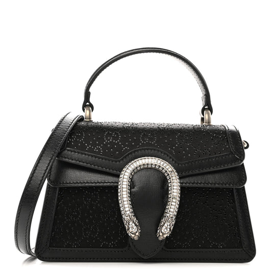 Satin Crystal GG Monogram Mini Dionysus Top Handle Bag Black