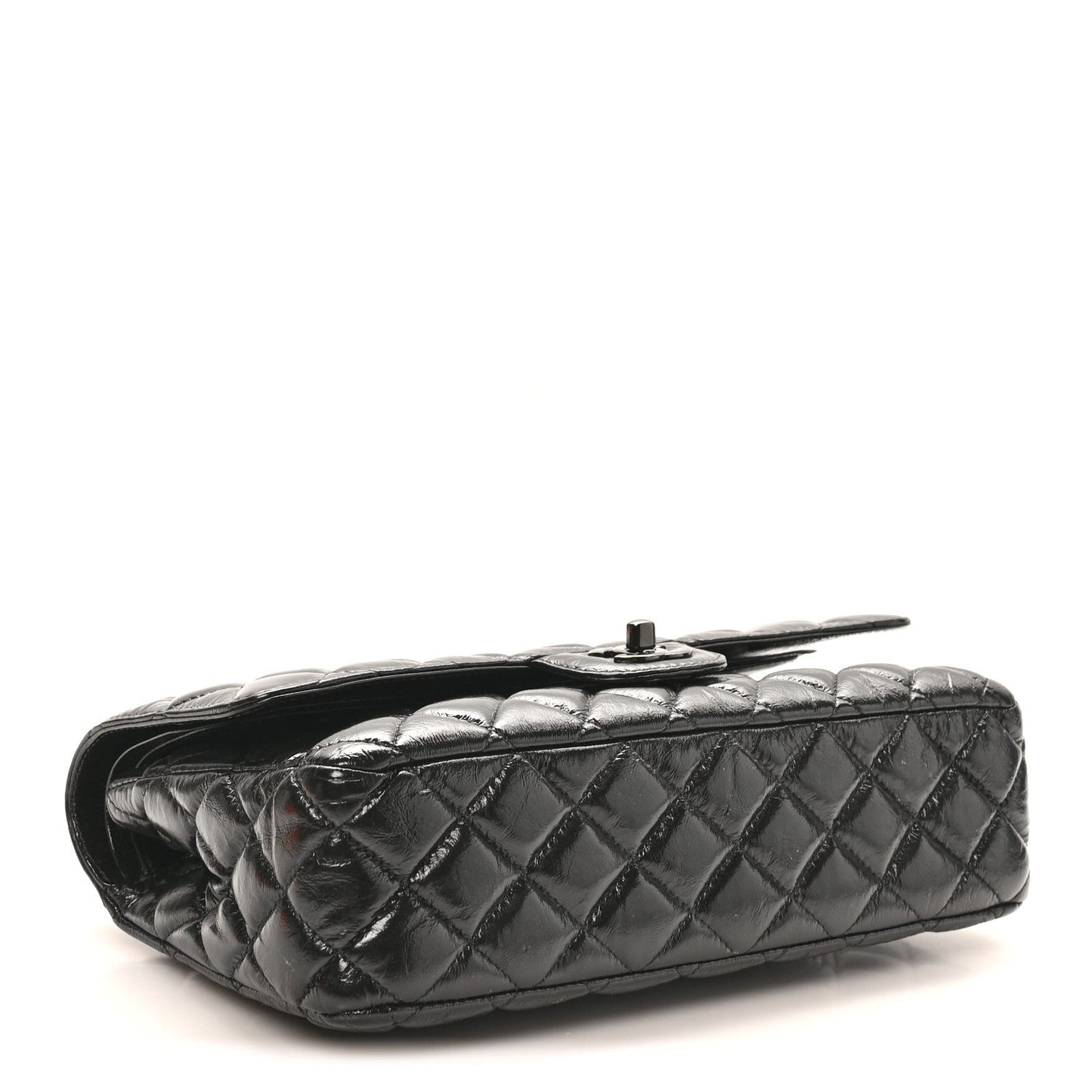 Shiny Crumpled Calfskin Quilted Medium Double Flap So Black